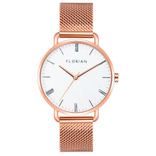 Load image into Gallery viewer, Classic Roman Silver White Dial Rose Gold Mesh Watch | 36mm