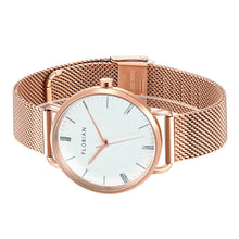 Load image into Gallery viewer, Classic Roman Silver White Dial Rose Gold Mesh Watch | 36mm