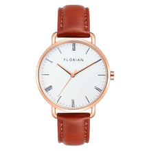 Load image into Gallery viewer, Classic Roman Silver White Dial Timber Tan and Rose Gold Watch | 36mm