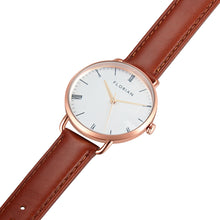 Load image into Gallery viewer, Classic Roman Silver White Dial Timber Tan and Rose Gold Watch | 36mm
