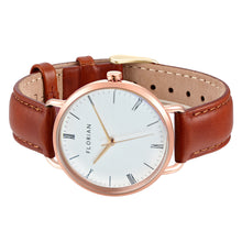 Load image into Gallery viewer, Classic Roman Silver White Dial Timber Tan and Rose Gold Watch | 36mm