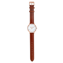 Load image into Gallery viewer, Classic Roman Silver White Dial Timber Tan and Rose Gold Watch | 36mm