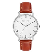 Load image into Gallery viewer, Classic Roman Silver White Dial Timber Tan and Silver Watch | 36mm