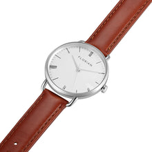 Load image into Gallery viewer, Classic Roman Silver White Dial Timber Tan and Silver Watch | 36mm