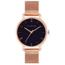 Load image into Gallery viewer, Classic Roman Black Dial Rose Gold Mesh Watch | 36mm