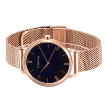 Load image into Gallery viewer, Classic Roman Black Dial Rose Gold Mesh Watch | 36mm