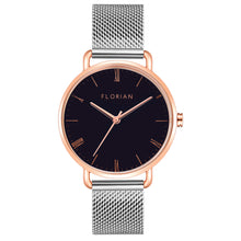 Load image into Gallery viewer, Classic Roman Black Dial Silver and Rose Gold Mesh Watch | 36mm