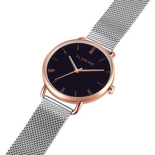 Load image into Gallery viewer, Classic Roman Black Dial Silver and Rose Gold Mesh Watch | 36mm