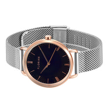 Load image into Gallery viewer, Classic Roman Black Dial Silver and Rose Gold Mesh Watch | 36mm