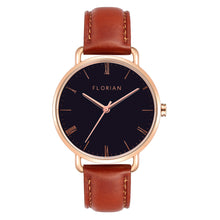 Load image into Gallery viewer, Classic Roman Black Dial Timber Tan and Rose Gold Watch | 36mm
