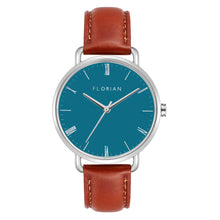 Load image into Gallery viewer, Classic Roman Turqouise Dial Timber Tan and Silver Watch | 36mm