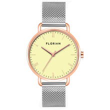 Load image into Gallery viewer, Classic Roman Lemon Yellow Dial Silver and Rose Gold Mesh Watch | 36mm