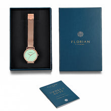 Load image into Gallery viewer, Classic Roman Palm Green Dial Rose Gold Mesh Watch | 36mm