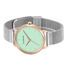 Load image into Gallery viewer, Classic Roman Palm Green Dial Silver and Rose Gold Mesh Watch | 36mm