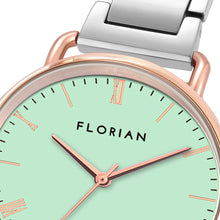 Load image into Gallery viewer, Classic Roman Palm Green Dial Silver and Rose Gold Bracelet Watch | 36mm