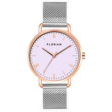 Load image into Gallery viewer, Classic Roman Milky Purple Dial Silver and Rose Gold Mesh Watch | 36mm