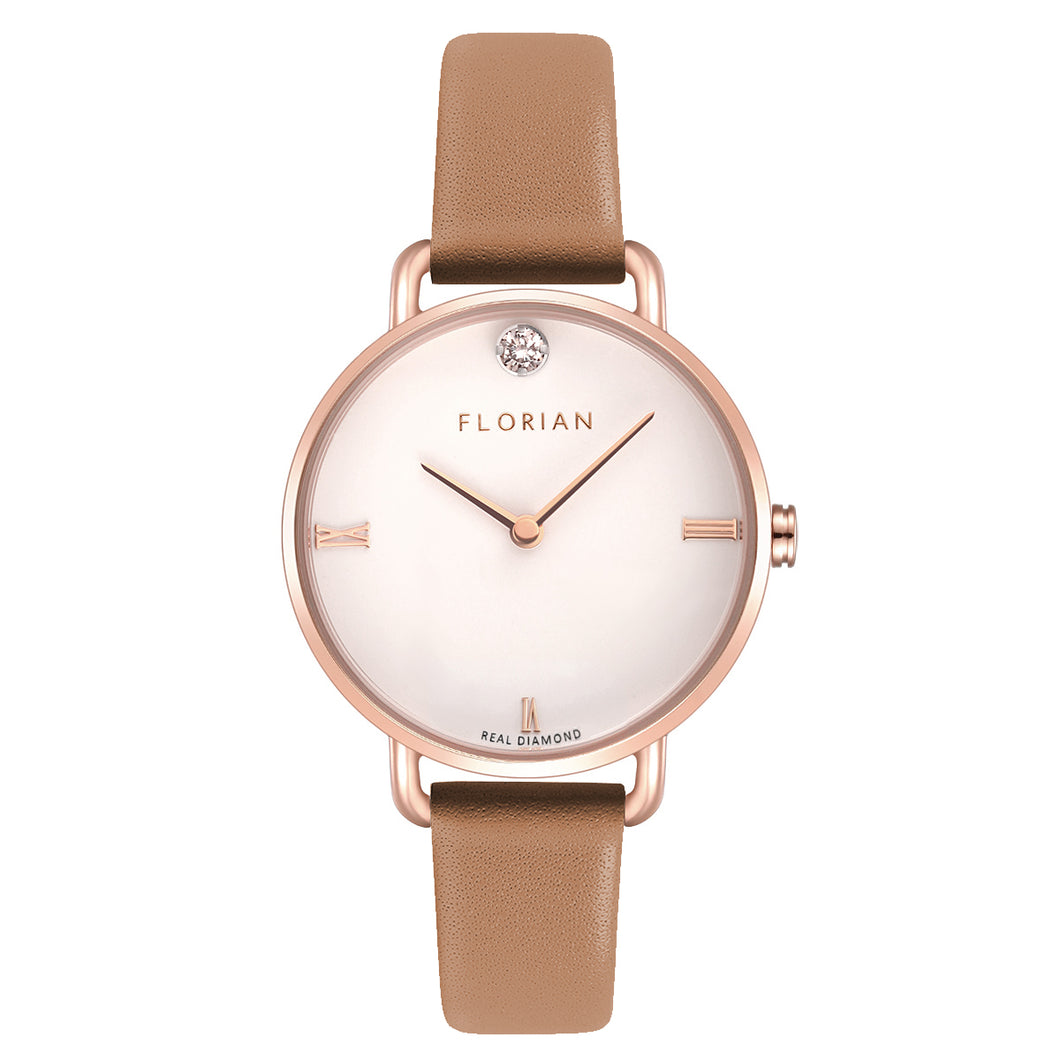 Pure Diamond Tenne Brown and Rose Gold Watch | 30mm