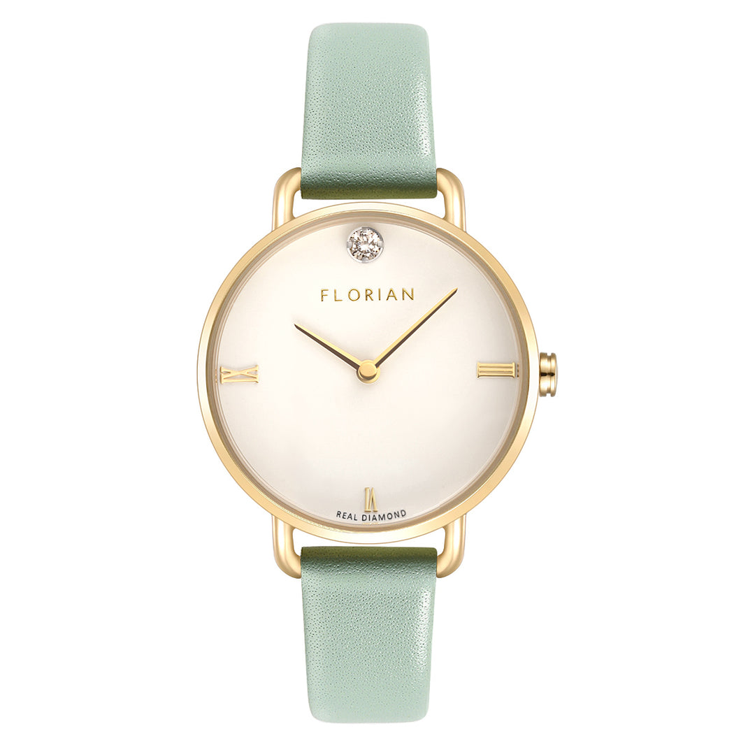 Pure Diamond Pistachio Green and Champagne Gold Watch | 30mm