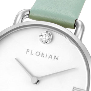 Pure Diamond Pistachio Green and Silver Watch | 30mm
