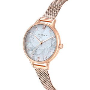 Happy Lady Smoky London Women's Watch with Rose Gold Mesh Band | 34mm