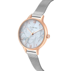 Happy Lady Smoke Dial Silver and Rose Gold Mesh Watch | 34mm