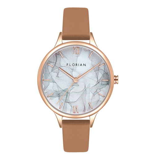 Happy Lady Smoke Dial Tenne Brown and Rose Gold Watch | 34mm