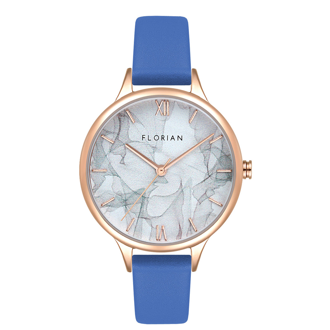 Happy Lady Smoke Dial Dodger Blue and Rose Gold Watch | 34mm