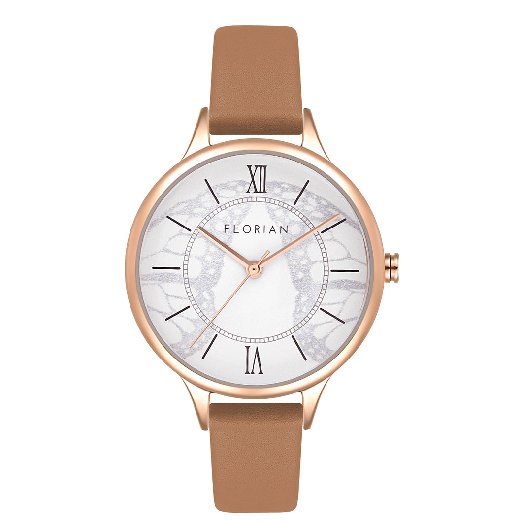 Happy Lady Papillon Dial Tenne Brown and Rose Gold Watch | 34mm