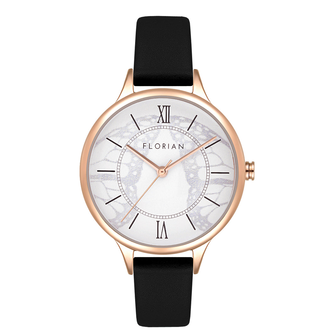 Happy Lady Papillon Dial Midnight Black and Rose Gold Watch | 34mm