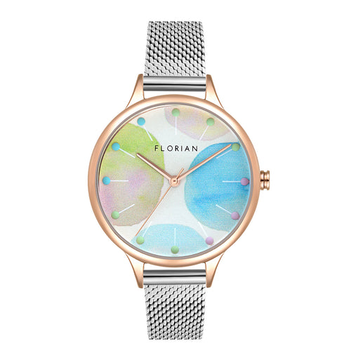 Happy Lady Lollipop Dial Silver and Rose Gold Mesh Watch | 34mm