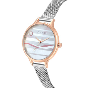Happy Lady La Mer Dial Silver and Rose Gold Mesh Watch | 34mm