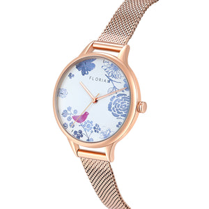 Happy Lady Porcelain Dial Rose Gold Mesh Watch | 34mm