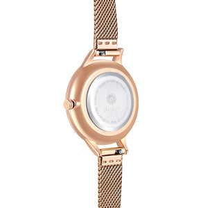 Happy Lady Porcelain Dial Rose Gold Mesh Watch | 34mm