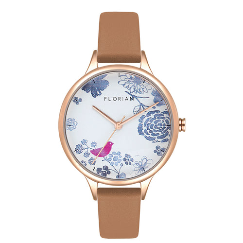 Happy Lady Porcelain Dial Tenne Brown and Rose Gold Watch | 34mm