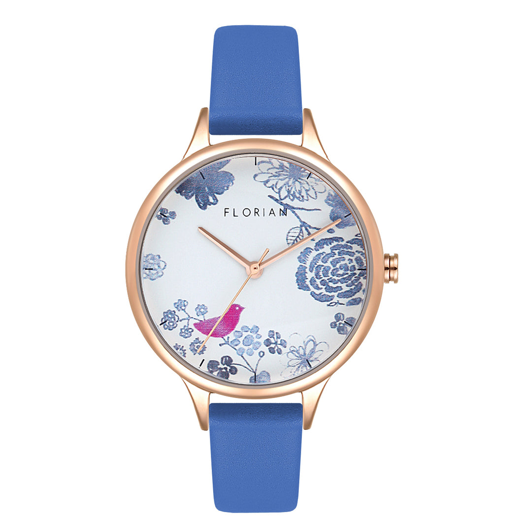 Happy Lady Porcelain Dial Dodger Blue and Rose Gold Watch | 34mm