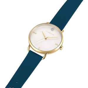 Pure Diamond Teal Blue and Champagne Gold Watch | 36mm