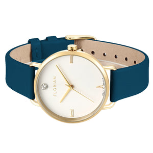 Pure Diamond Teal Blue and Champagne Gold Watch | 36mm