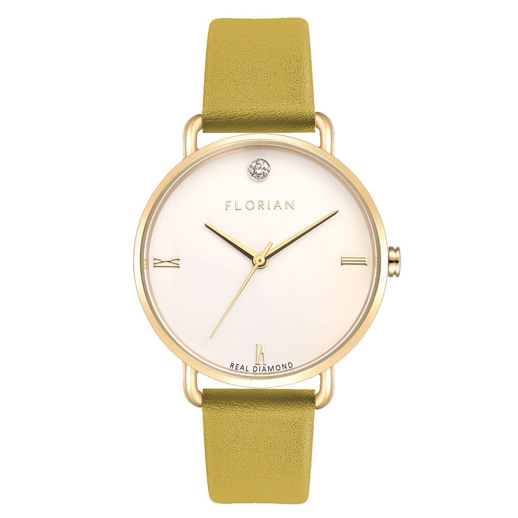 Pure Diamond Mustard Beige and Champagne Gold Watch | 36mm