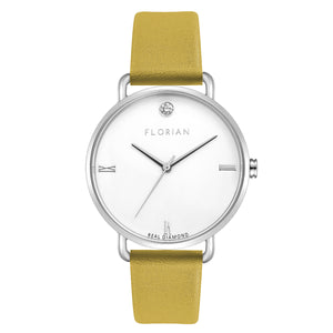 Pure Diamond Mustard Beige and Silver Watch | 36mm