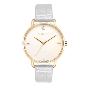 Pure Diamond Pearl White and Champagne Gold Watch | 36mm
