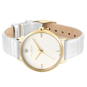Pure Diamond Pearl White and Champagne Gold Watch | 36mm