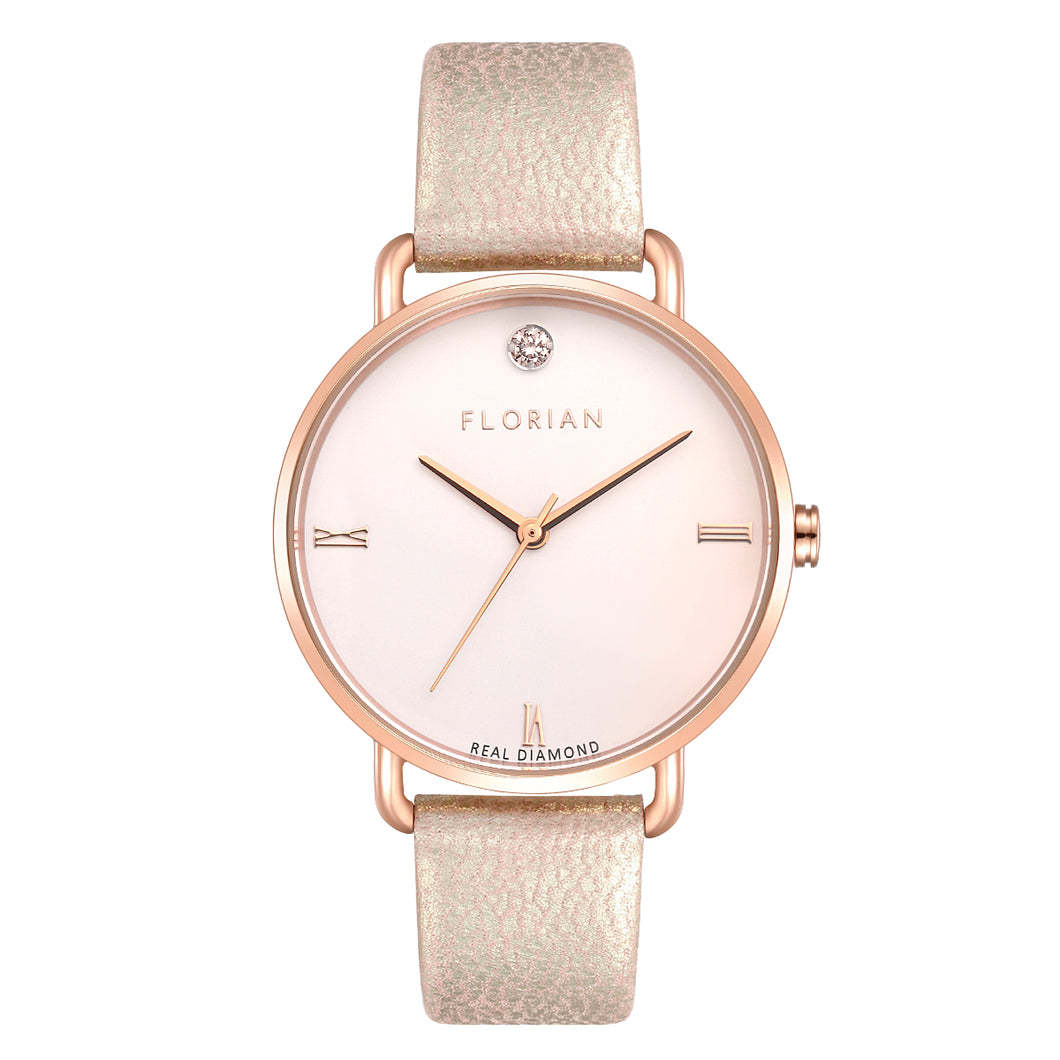 Pure Diamond Shinny Pinky and Rose Gold Watch | 36mm
