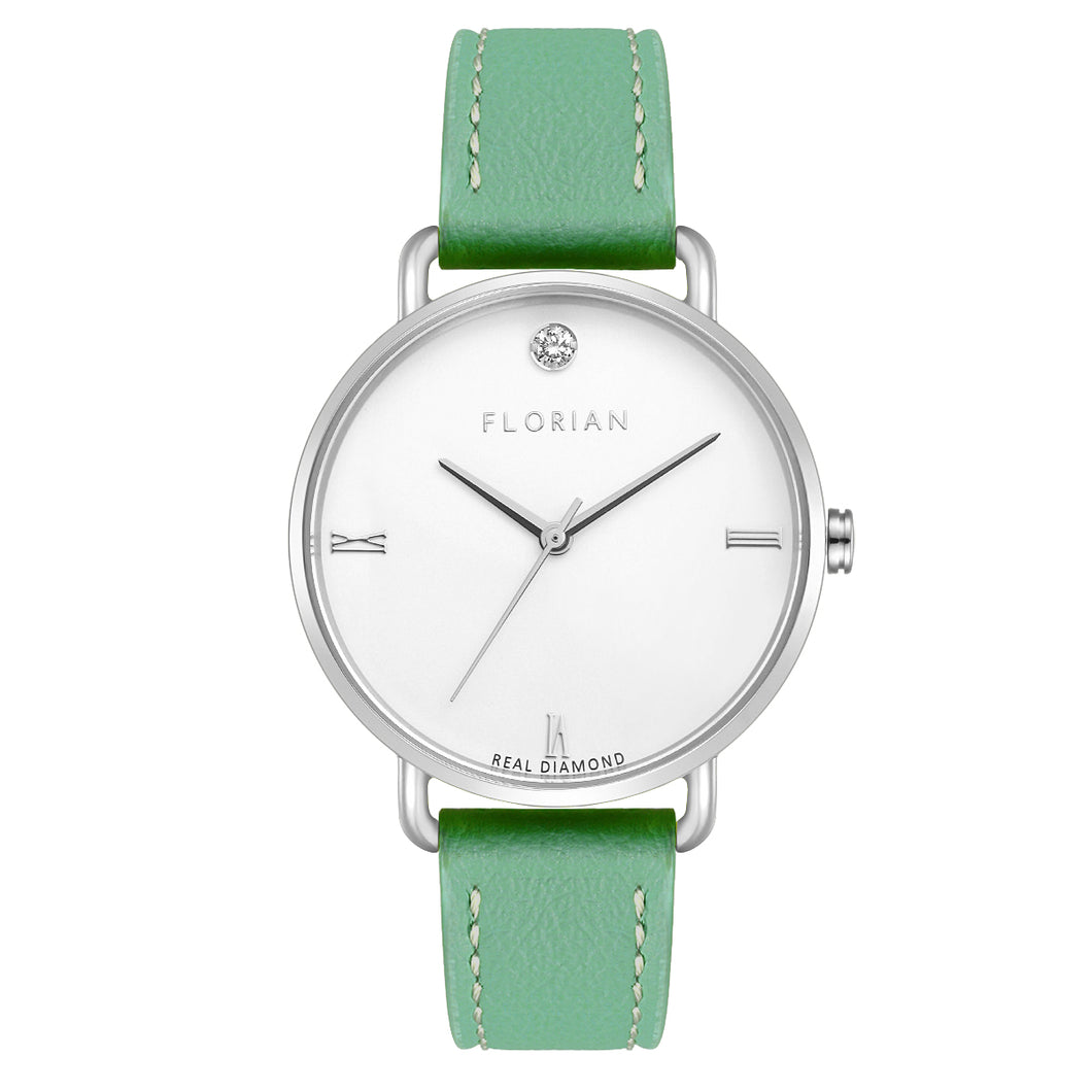 Pure Diamond Palm Green and Silver Watch | 36mm