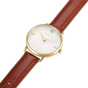 Classic Diamond Timber Tan and Champagne Gold Watch | 36mm