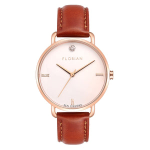 Classic Diamond Timber Tan and Rose Gold Watch | 36mm