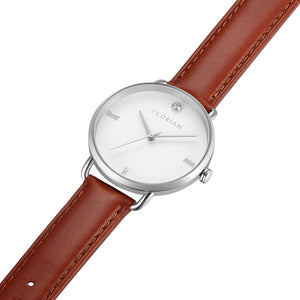 Classic Diamond Timber Tan and Silver Watch | 36mm