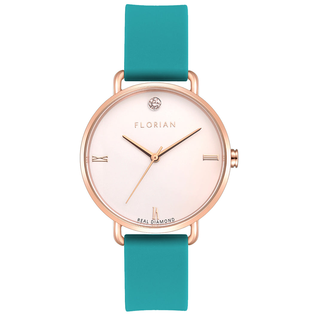 Pure Diamond Aqua Green and Rose Gold Watch | 36mm