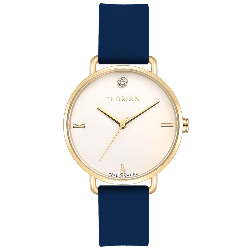Pure Diamond Navy Blue and Champagne Gold Watch | 36mm