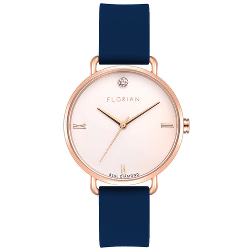 Pure Diamond Navy Blue and Rose Gold Watch | 36mm