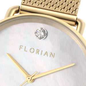 Ocean Diamond MOP Dial Champagne Gold Mesh Watch | 36mm